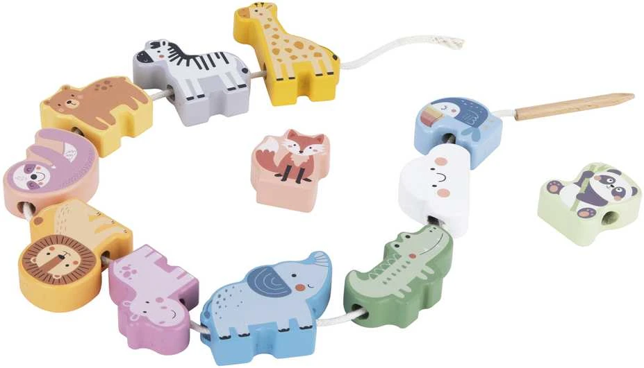 Medinė vėrimo dėlionė WOOPIE Žalias ZOO Montessori