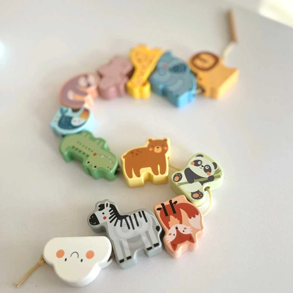 Medinė vėrimo dėlionė WOOPIE Žalias ZOO Montessori