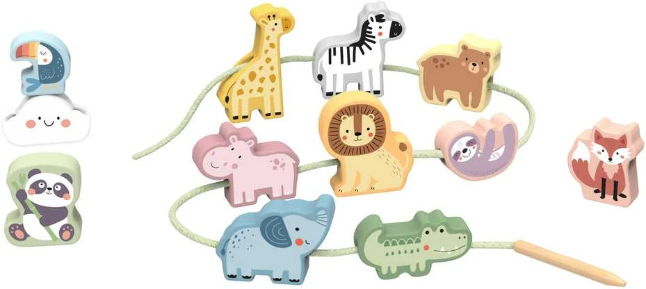 Medinė vėrimo dėlionė WOOPIE Žalias ZOO Montessori