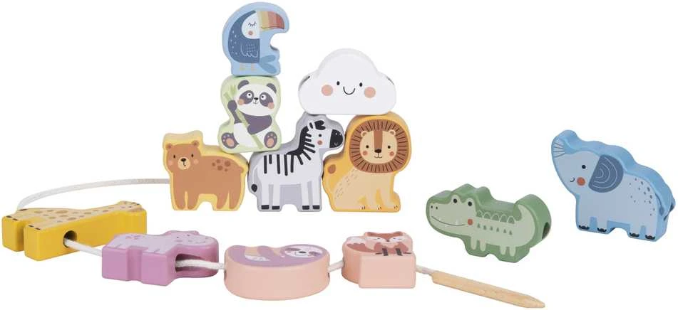 Medinė vėrimo dėlionė WOOPIE Žalias ZOO Montessori