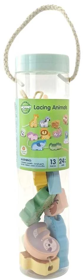 Medinė vėrimo dėlionė WOOPIE Žalias ZOO Montessori