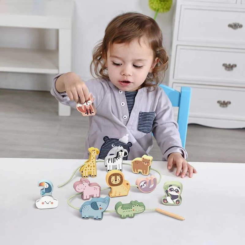 Medinė vėrimo dėlionė WOOPIE Žalias ZOO Montessori