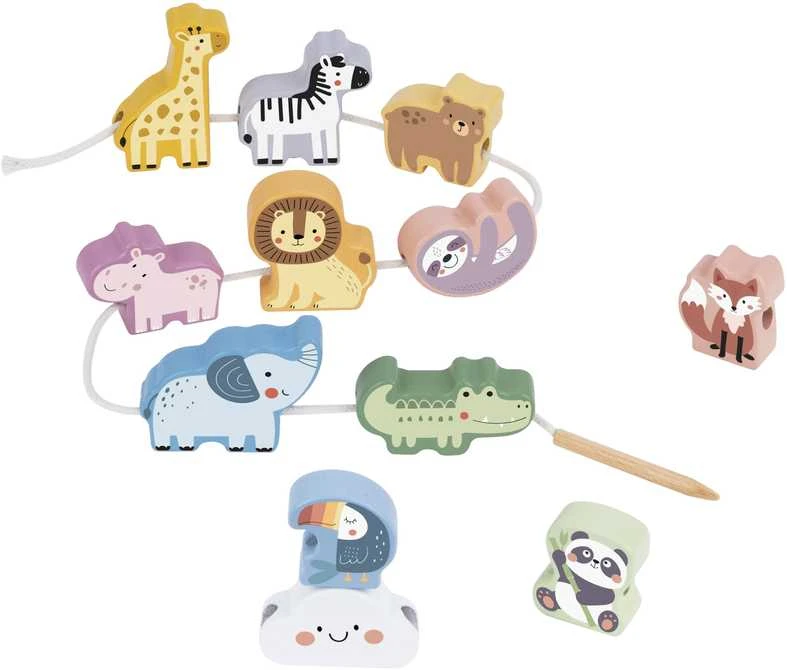 Medinė vėrimo dėlionė WOOPIE Žalias ZOO Montessori