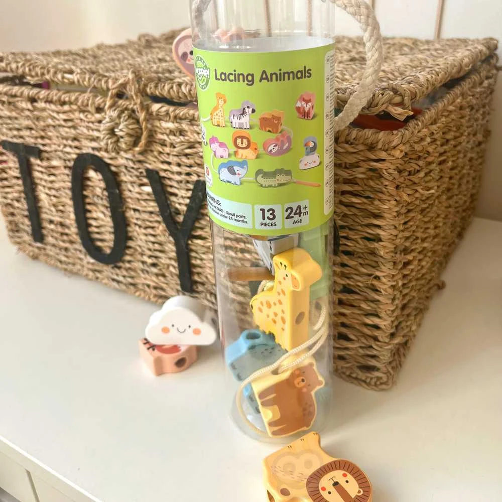 Medinė vėrimo dėlionė WOOPIE Žalias ZOO Montessori