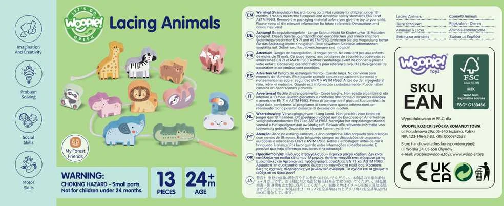 Medinė vėrimo dėlionė WOOPIE Žalias ZOO Montessori