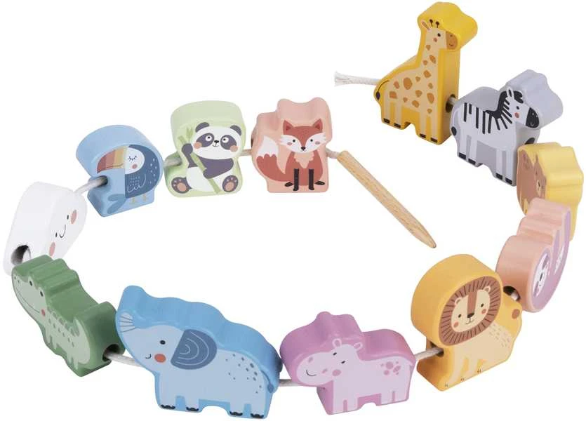Medinė vėrimo dėlionė WOOPIE Žalias ZOO Montessori