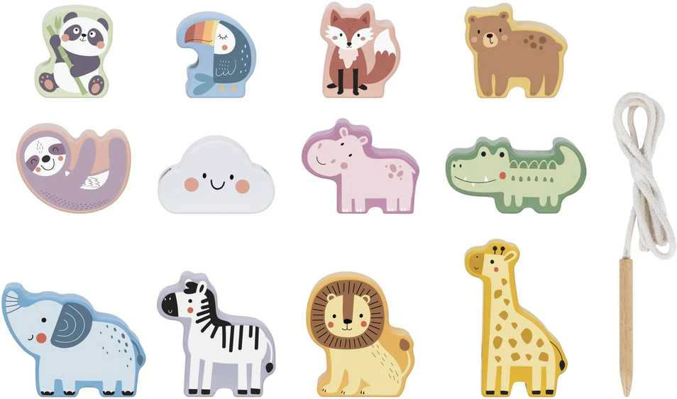 Medinė vėrimo dėlionė WOOPIE Žalias ZOO Montessori