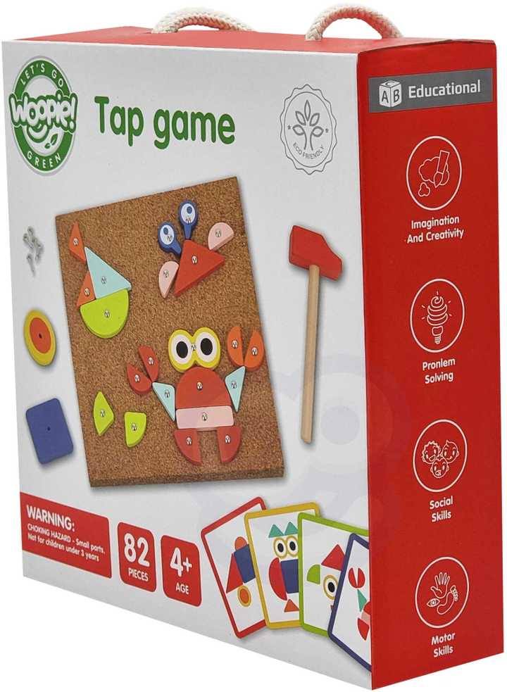 WOOPIE Žalias Wooden Nailing Hammer Puzzle 20 Patterns 82 Pieces FSC Certified