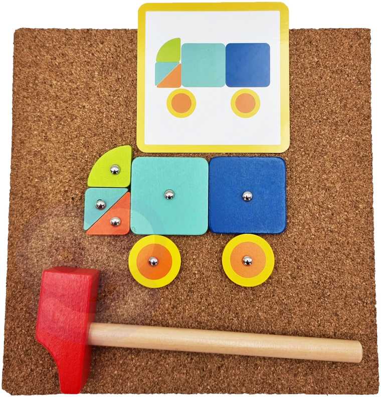 WOOPIE Žalias Wooden Nailing Hammer Puzzle 20 Patterns 82 Pieces FSC Certified