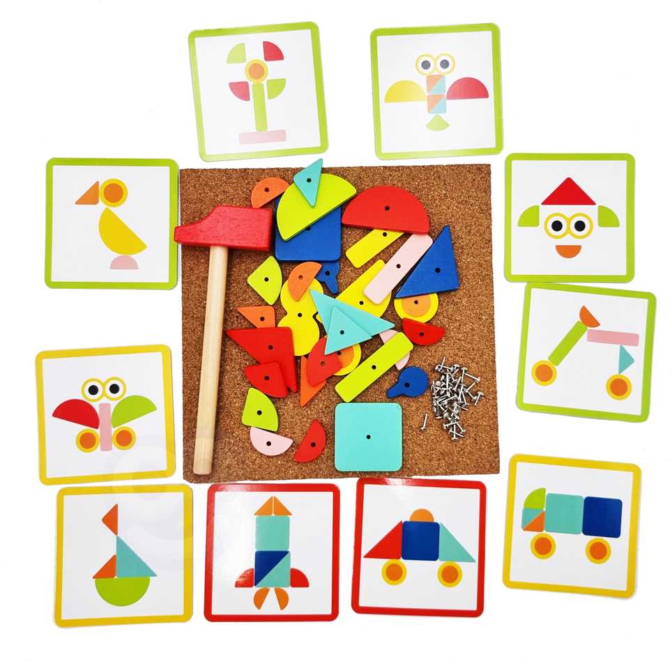WOOPIE Žalias Wooden Nailing Hammer Puzzle 20 Patterns 82 Pieces FSC Certified
