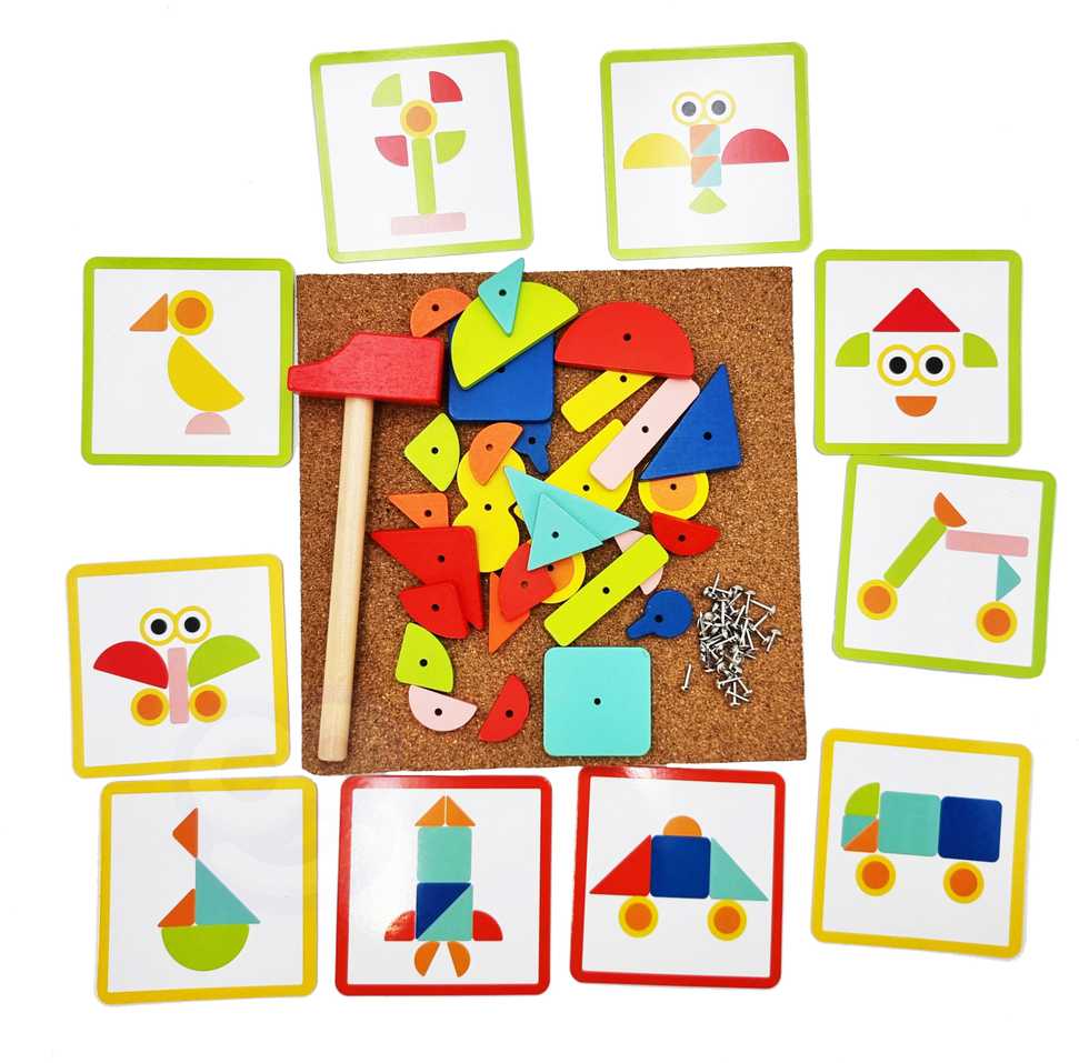WOOPIE Žalias Wooden Nailing Hammer Puzzle 20 Patterns 82 Pieces FSC Certified