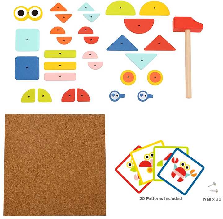 WOOPIE Žalias Wooden Nailing Hammer Puzzle 20 Patterns 82 Pieces FSC Certified