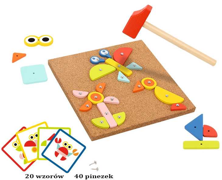WOOPIE Žalias Wooden Nailing Hammer Puzzle 20 Patterns 82 Pieces FSC Certified