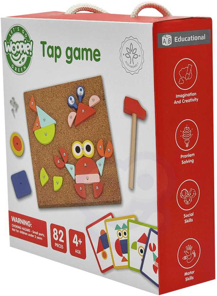 WOOPIE Žalias Wooden Nailing Hammer Puzzle 20 Patterns 82 Pieces FSC Certified