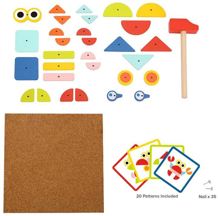 WOOPIE Žalias Wooden Nailing Hammer Puzzle 20 Patterns 82 Pieces FSC Certified