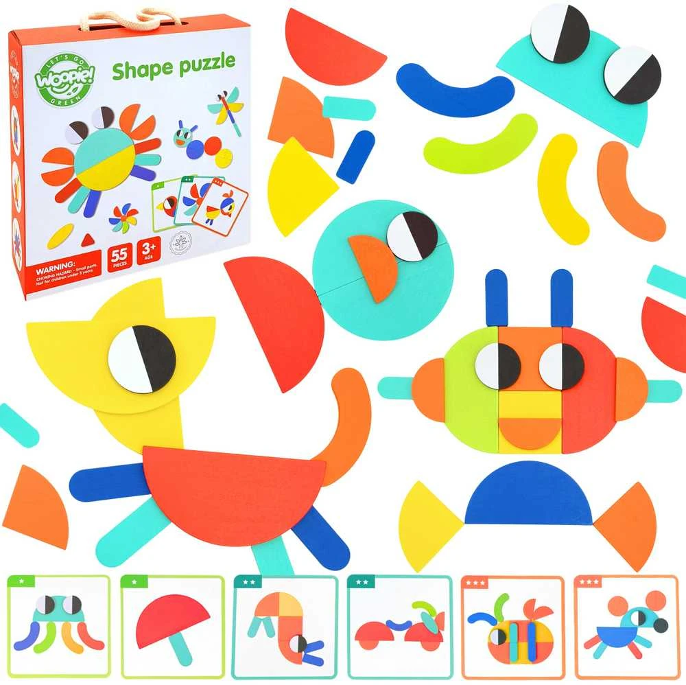 Medinė Montessori dėlionė WOOPIE Žalias 55vnt