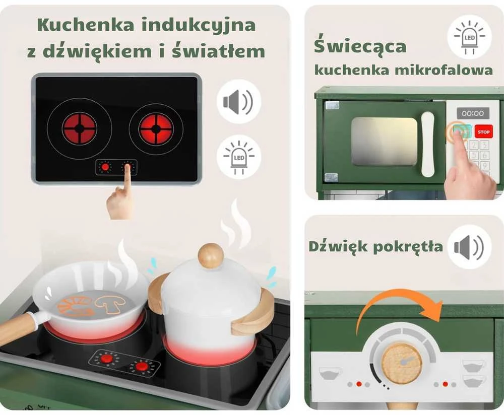 Medinė vaikiška virtuvėlė Woopie Žalias „Devyni viename“ su skalbimo mašina ir piešimo lenta