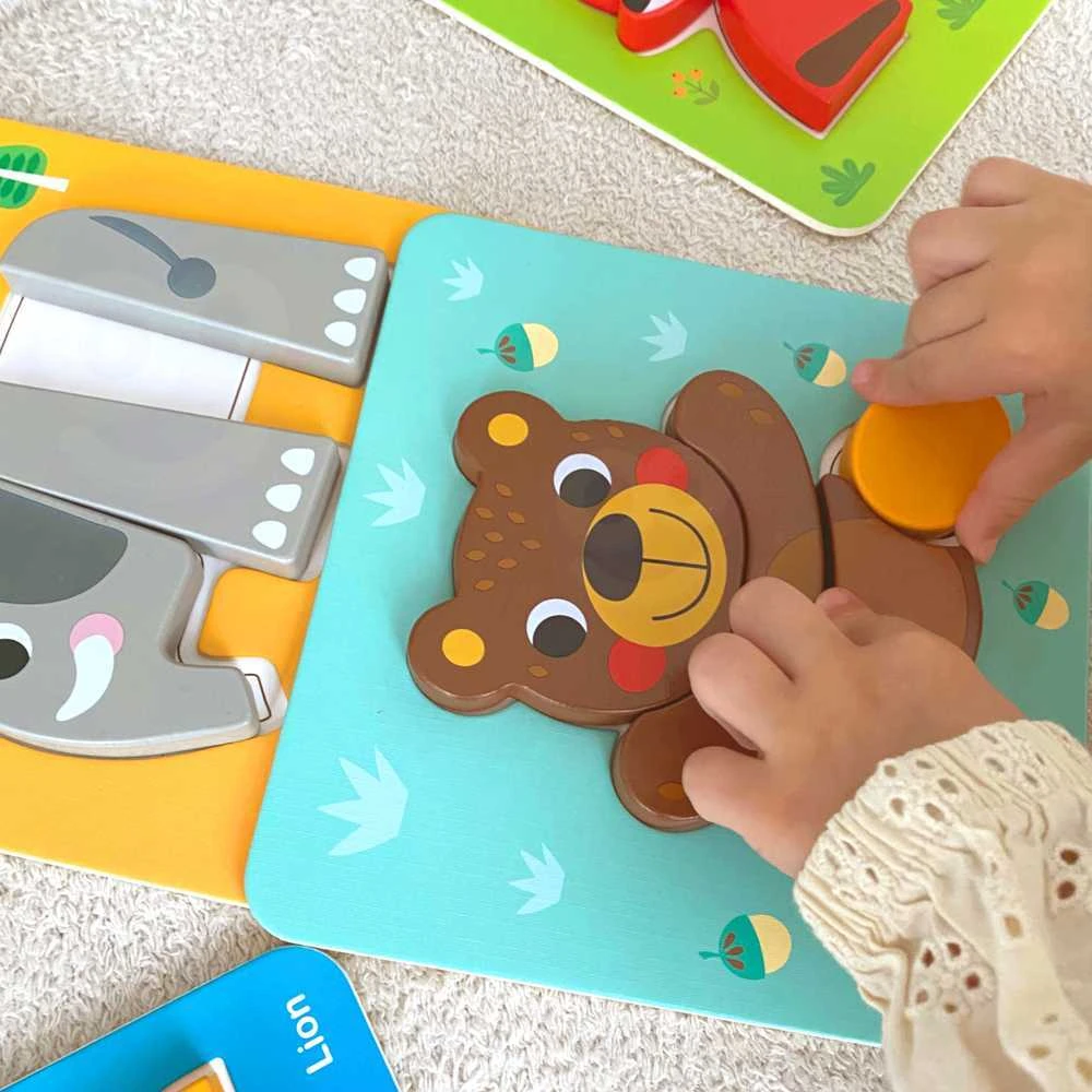Medinė dėlionė Gyvūnėliai Montessori FSC Woopie Žalias