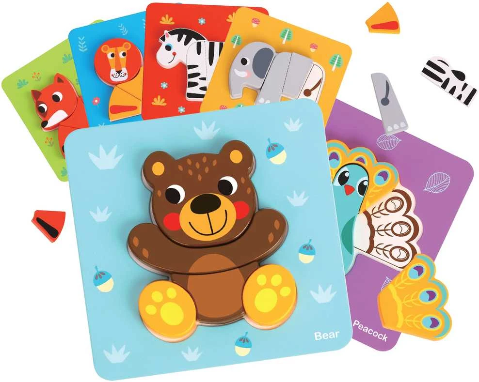 Medinė dėlionė Gyvūnėliai Montessori FSC Woopie Žalias