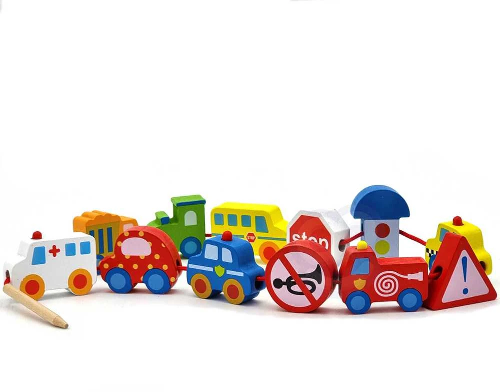 Medinė vėrimo lavinimo priemonė Woopie Žalias Transporto priemonės