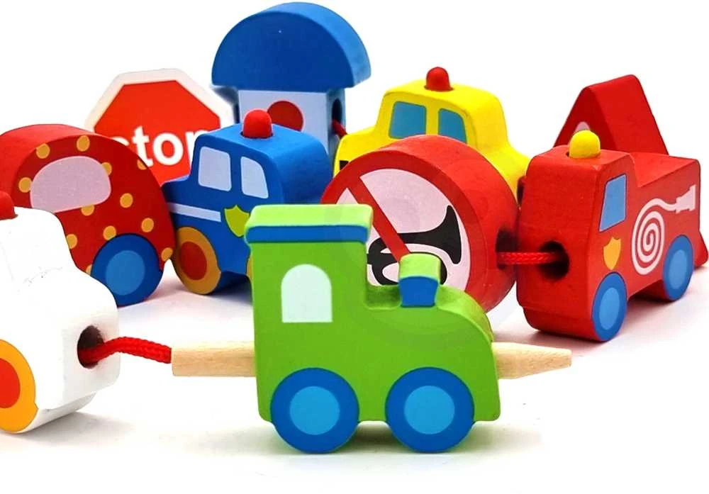 Medinė vėrimo lavinimo priemonė Woopie Žalias Transporto priemonės