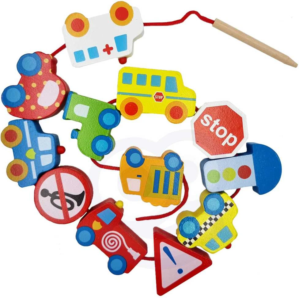 Medinė vėrimo lavinimo priemonė Woopie Žalias Transporto priemonės
