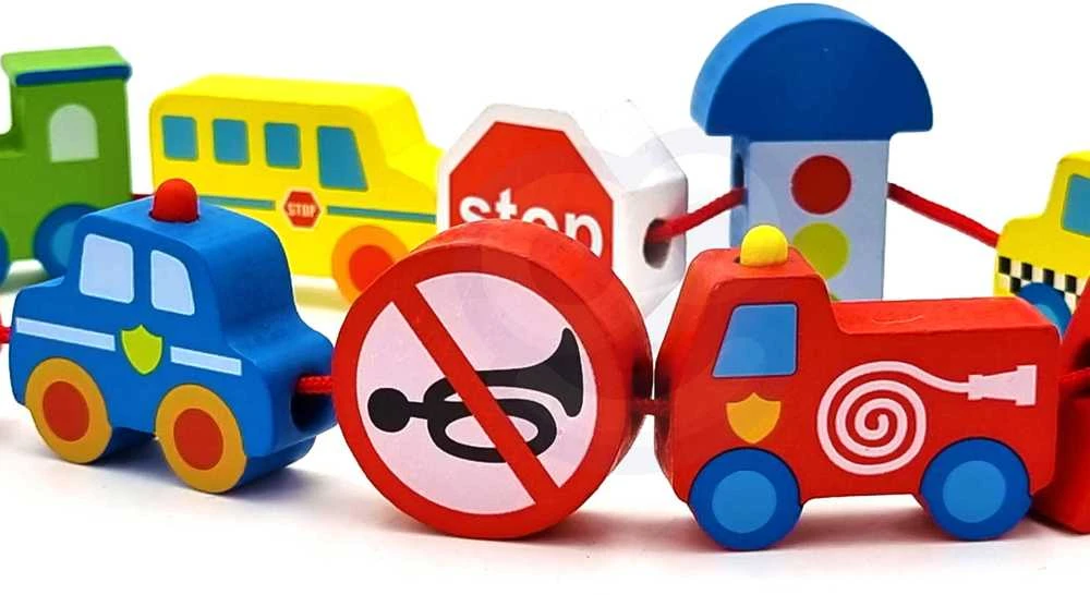 Medinė vėrimo lavinimo priemonė Woopie Žalias Transporto priemonės