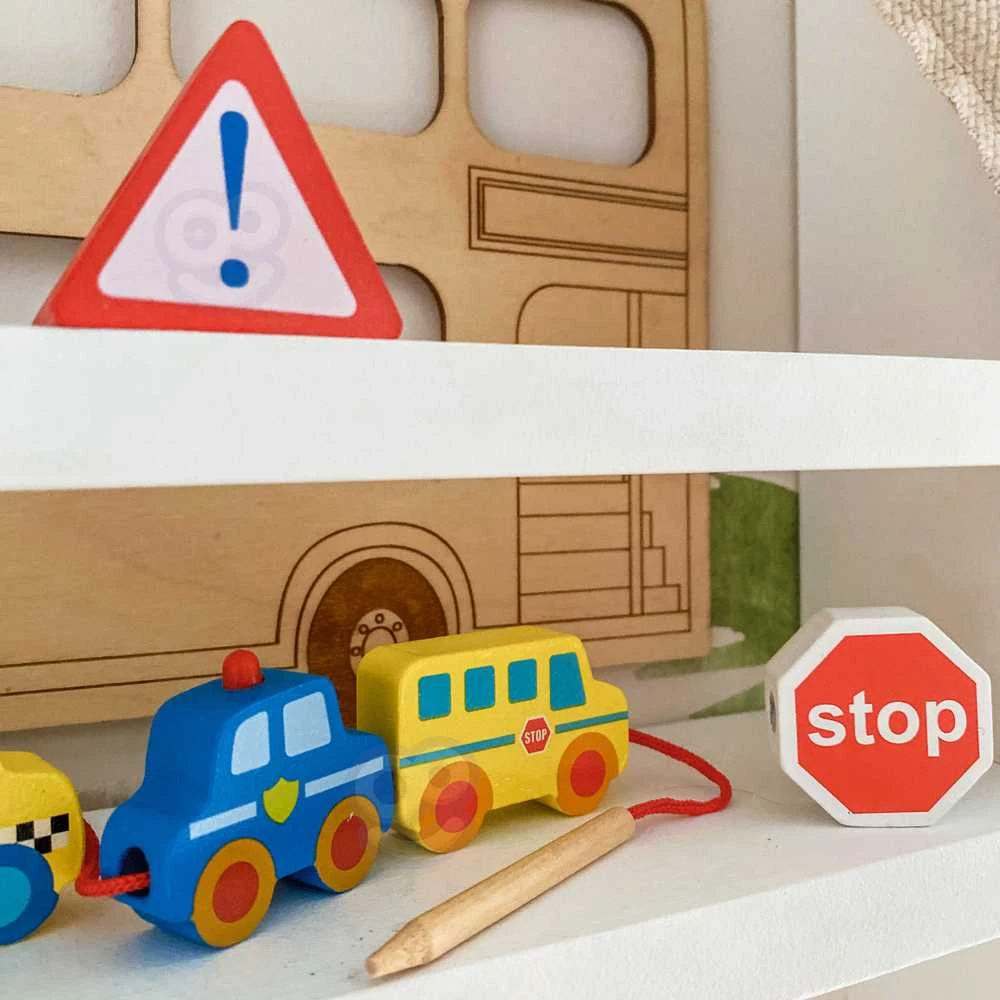 Medinė vėrimo lavinimo priemonė Woopie Žalias Transporto priemonės