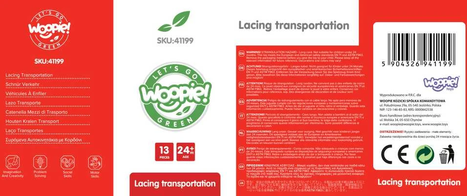 Medinė vėrimo lavinimo priemonė Woopie Žalias Transporto priemonės