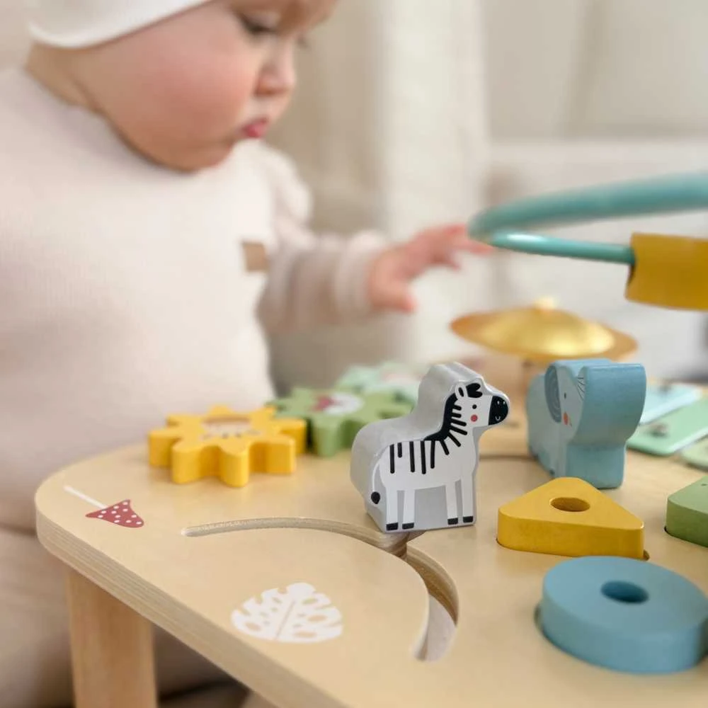 Medinis edukacinis staliukas WOOPIE Žalias muzikinis sensorinis labirintas 5in1