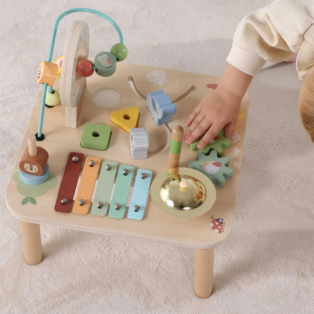 Medinis edukacinis staliukas WOOPIE Žalias muzikinis sensorinis labirintas 5in1