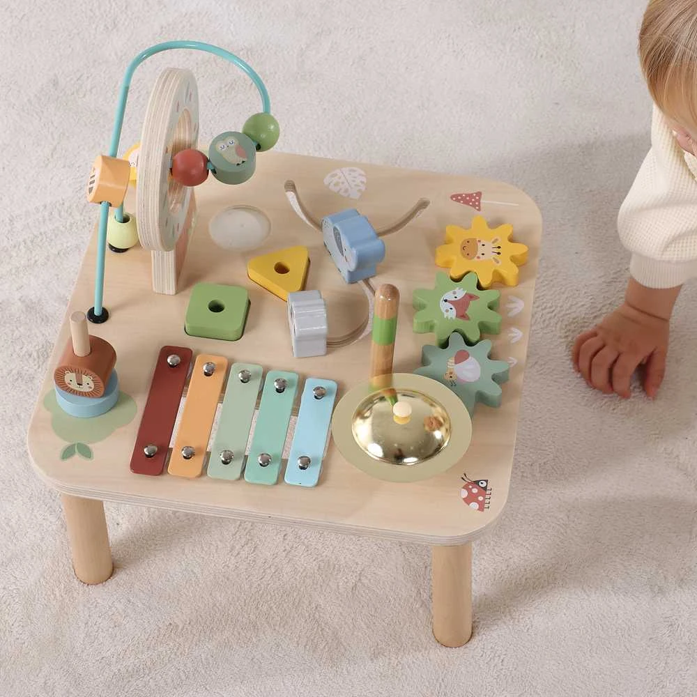 Medinis edukacinis staliukas WOOPIE Žalias muzikinis sensorinis labirintas 5in1