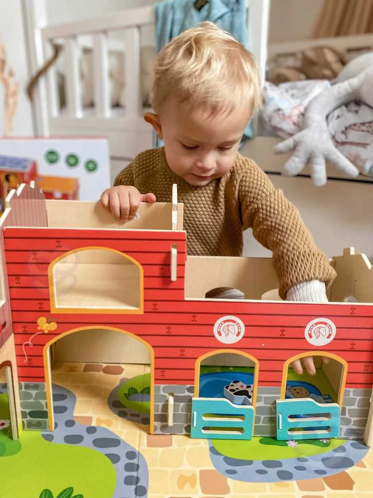 Woopie Vaikiška medinė gyvūnėlių ferma su figūrėlėmis, 28 vnt.