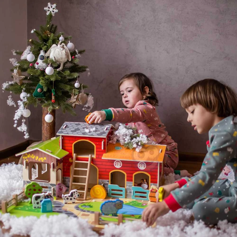 Woopie Vaikiška medinė gyvūnėlių ferma su figūrėlėmis, 28 vnt.