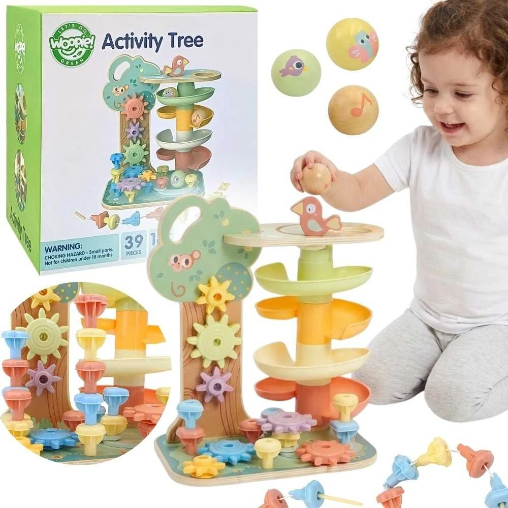 Medinis Montessori aktyvių veiklų medelis – kulodromas 4in1 WOOPIE Žalias