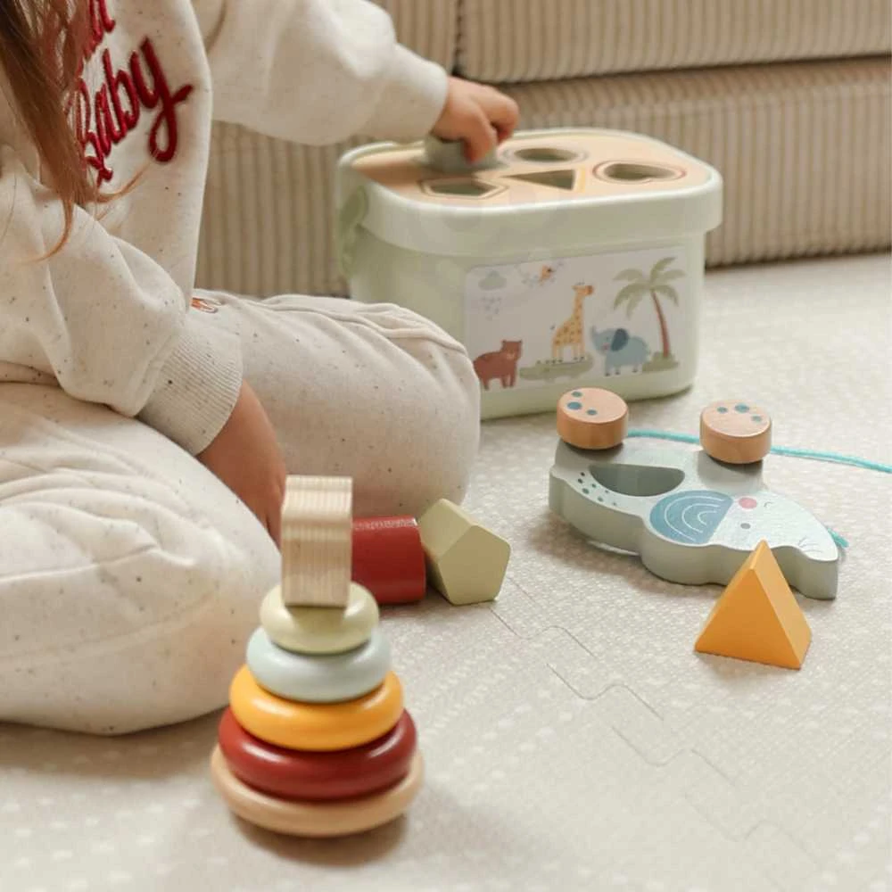 Woopie Tooky Toy Medinis žaislas 3in1: formų rūšiavimo dėžė su lokiu ir dramblio traukimo žaislu