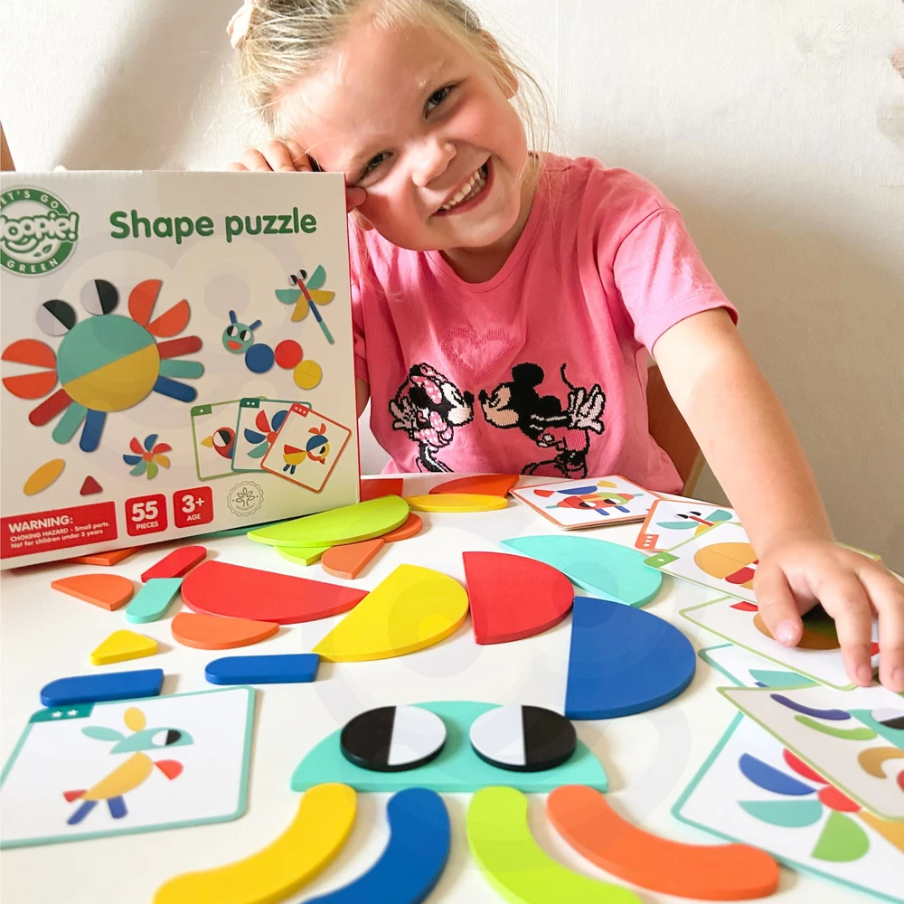 Medinė Montessori dėlionė WOOPIE Žalias 55vnt