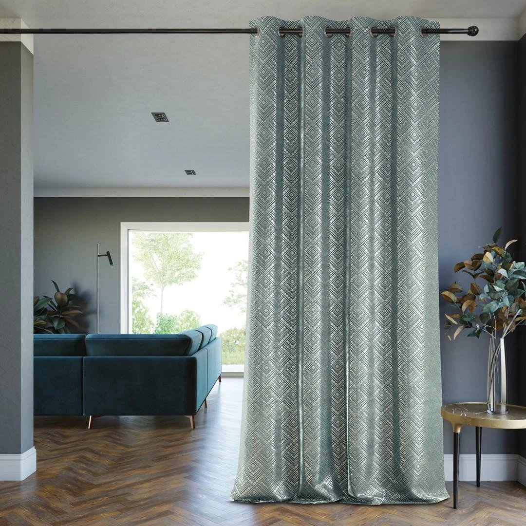 AmeliaHome Užuolaida Blackout 140×250 šviesiai žalia su aukso akcentu AH
