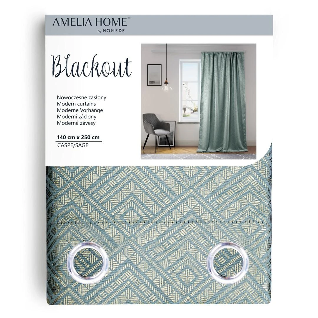 AmeliaHome Užuolaida Blackout 140×250 šviesiai žalia su aukso akcentu AH