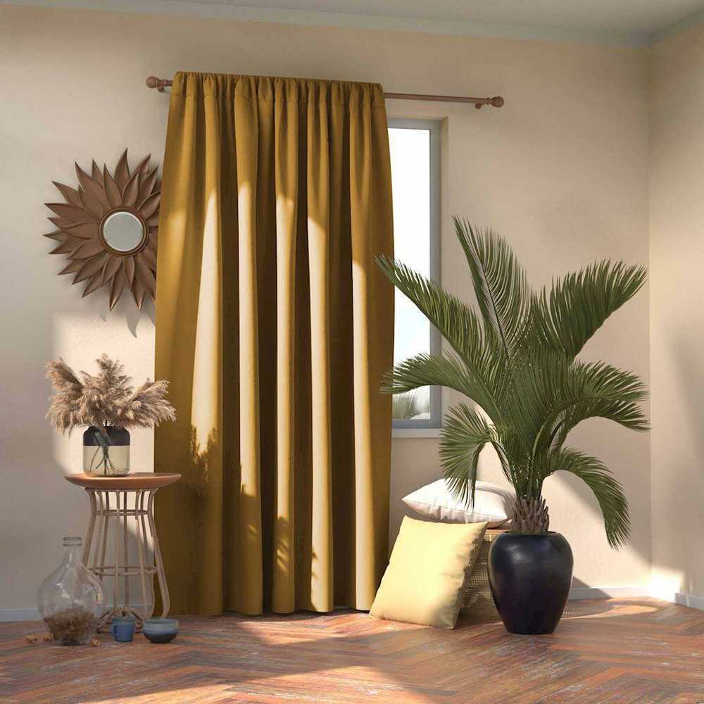 Naktinė užuolaida AmeliaHome BLACKOUT 140X245 cm, 1 vnt., juosta/kabliukai, spalva: garstyčių