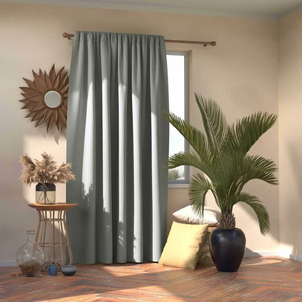 Naktinė užuolaida AmeliaHome BLACKOUT 140X245 cm, 1 vnt., juosta/kabliukai, spalva: sidabrinė