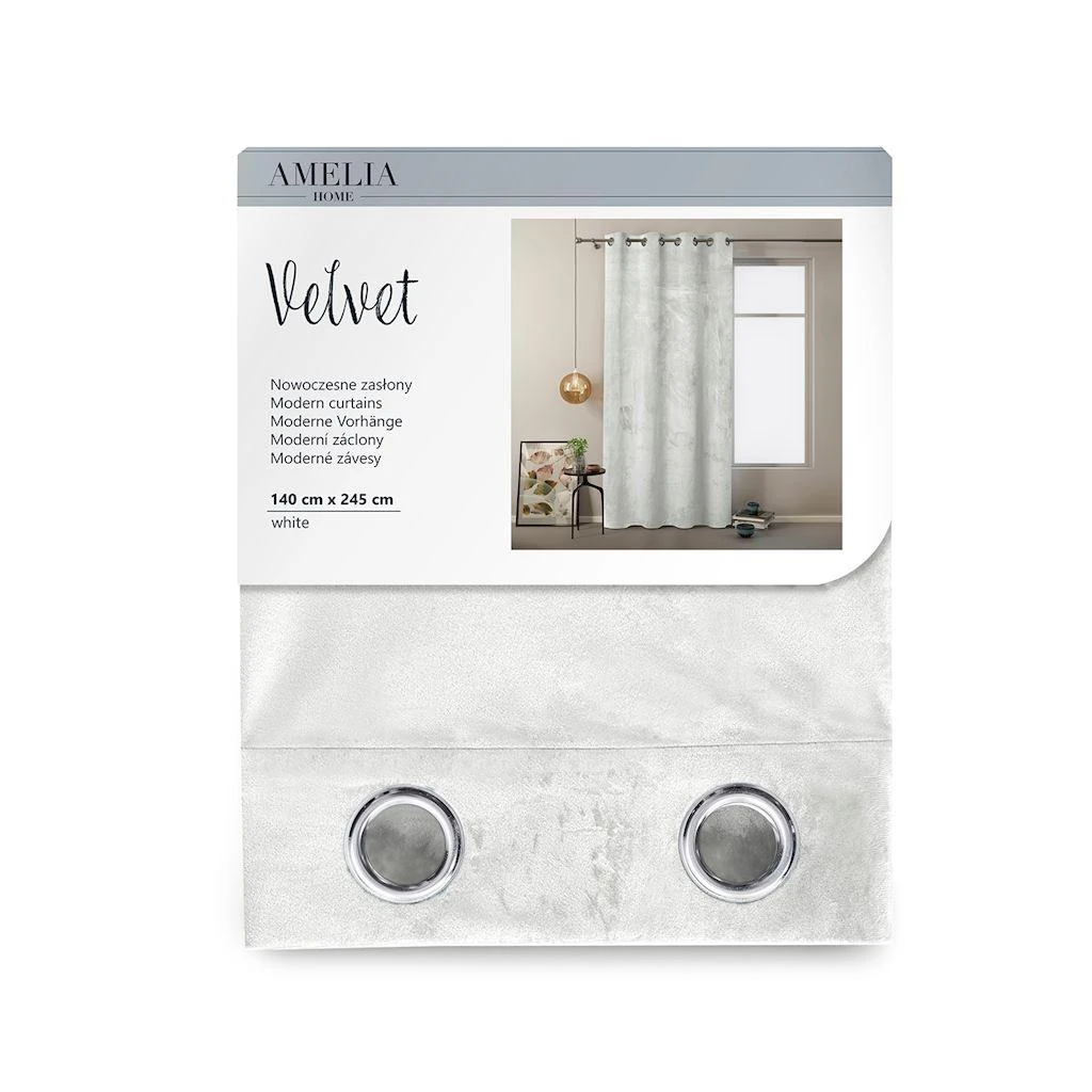 Naktinė užuolaida su žiedais AmeliaHome VELVET 140X245 cm, 1 vnt., spalva: balta