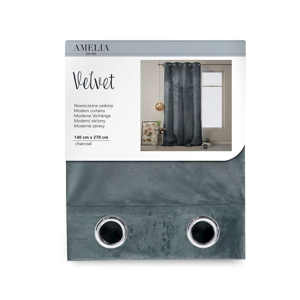 Naktinė užuolaida su žiedais AmeliaHome VELVET 140X270 cm, 1 vnt., spalva: grafito