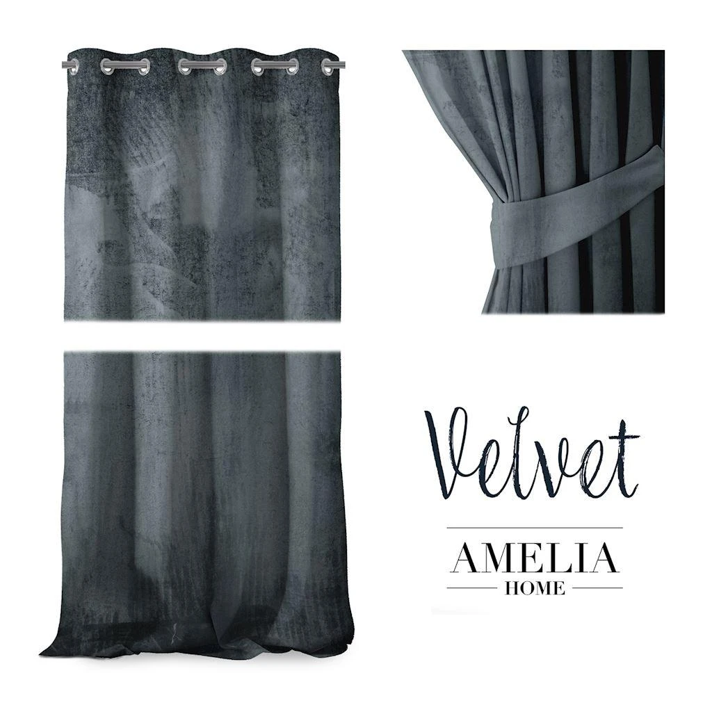 Naktinė užuolaida su žiedais AmeliaHome VELVET 140X270 cm, 1 vnt., spalva: grafito