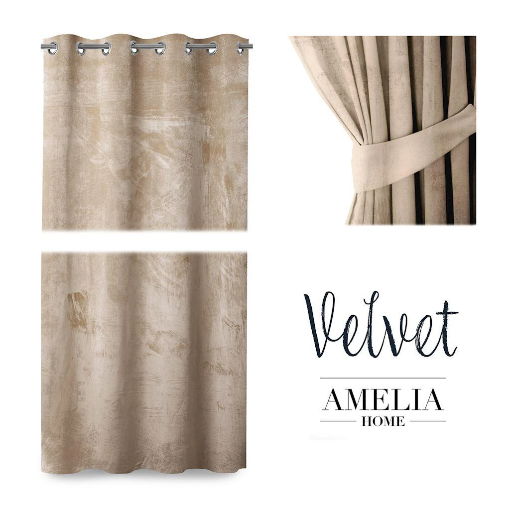 Naktinė užuolaida su žiedais AmeliaHome VELVET 140X245 cm, 1 vnt., spalva: kreminė