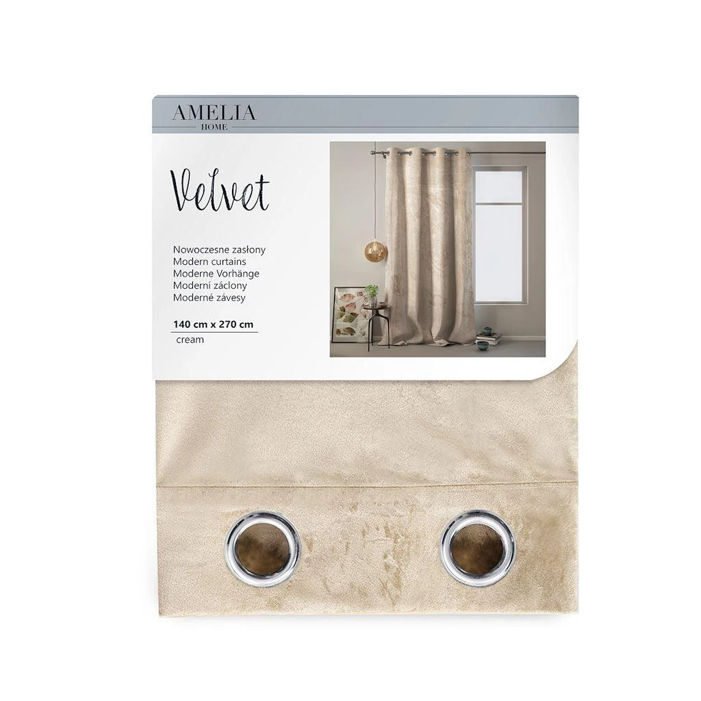 Naktinė užuolaida su žiedais AmeliaHome VELVET 140X270 cm, 1 vnt., spalva: kreminė