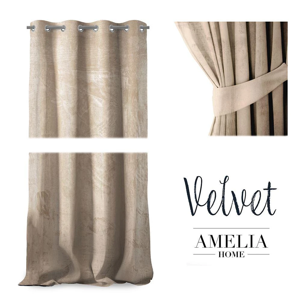 Naktinė užuolaida su žiedais AmeliaHome VELVET 140X270 cm, 1 vnt., spalva: kreminė