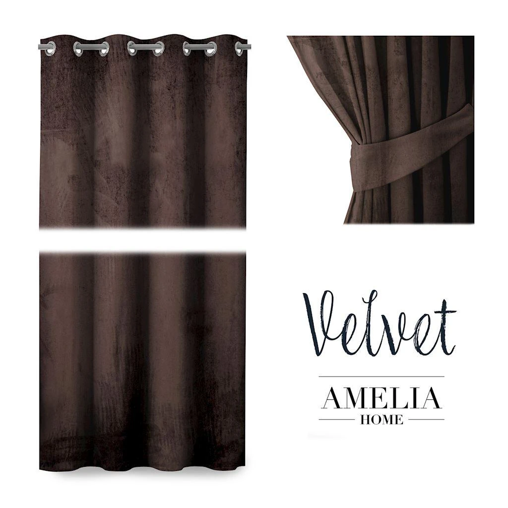 AmeliaHome Užuolaida aksominė su žiedais, 140 × 245 cm, tamsiai ruda