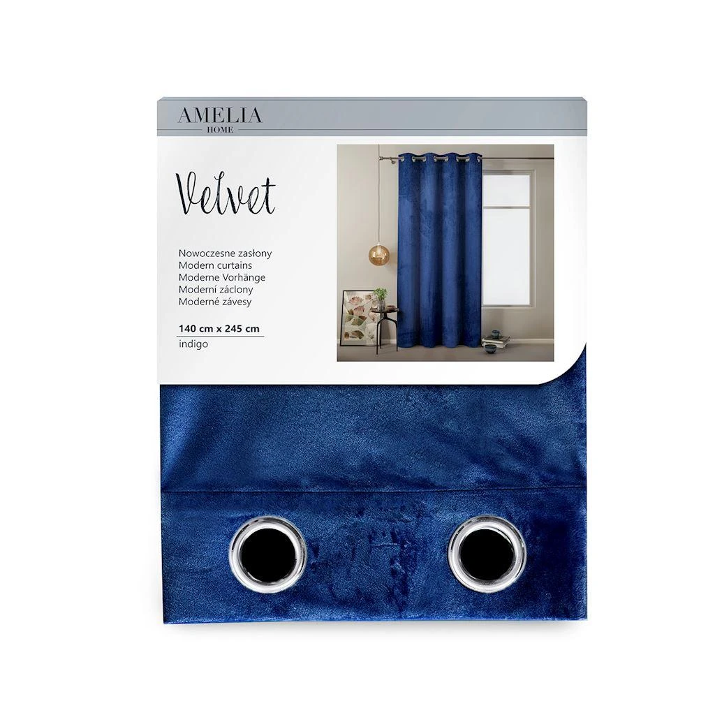 Naktinė užuolaida su žiedais AmeliaHome VELVET 140X245 cm, 1 vnt., spalva: tamsiai mėlyna