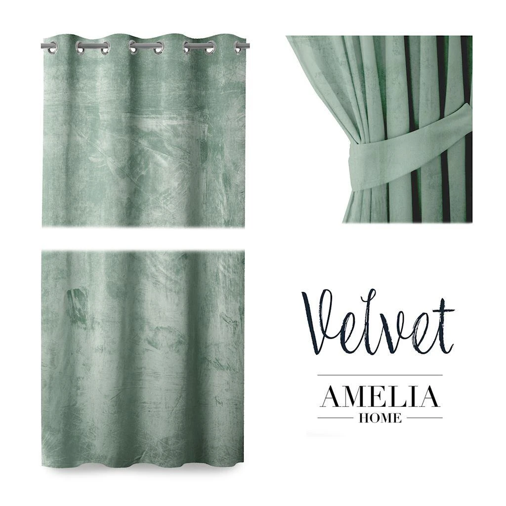 Naktinė užuolaida su žiedais AmeliaHome VELVET 140X245 cm, 1 vnt., spalva: mėtų